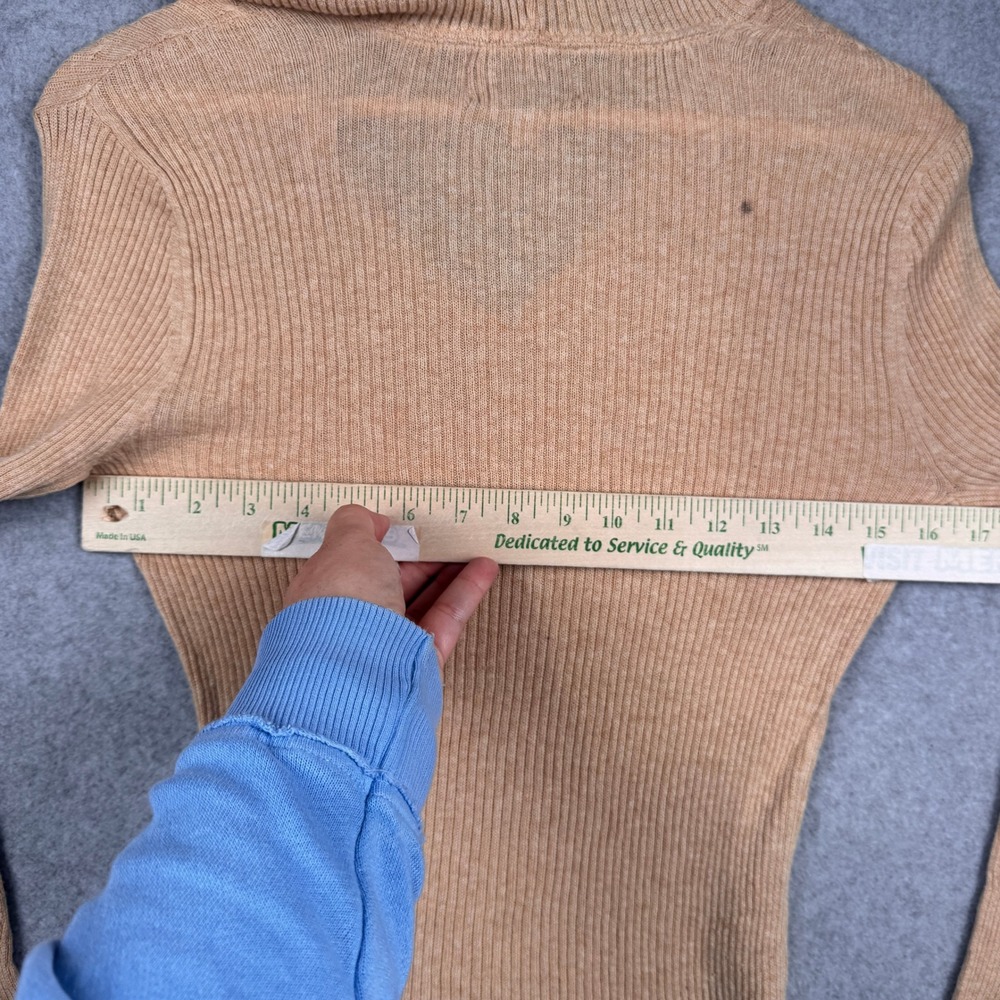 Vintage Y2K Aeropostale Hoodie Sweater Womens Medium Tan Sequin VNeck Cable Knit - Picture 10 of 11